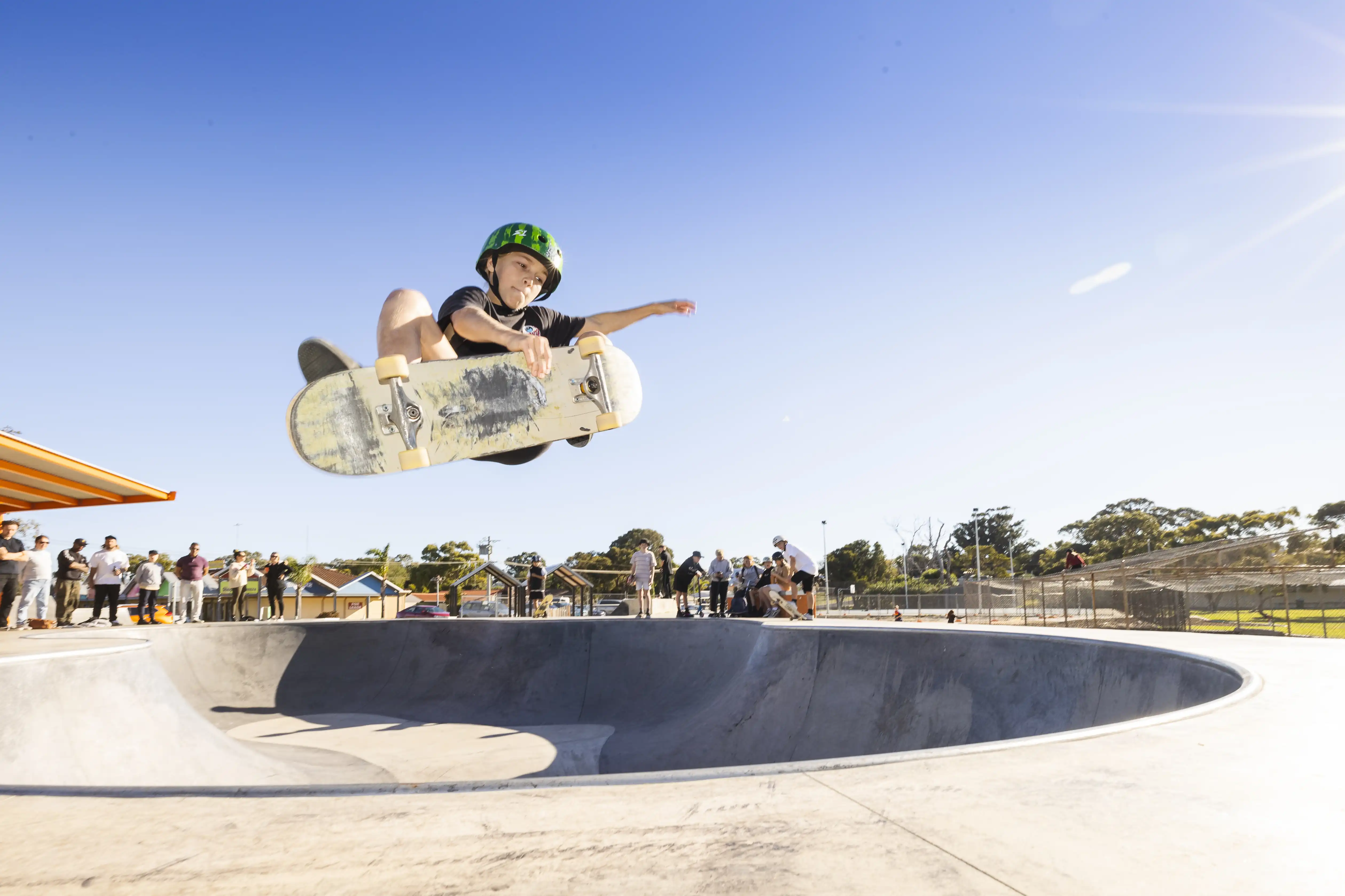 Child skateboarding mid-air